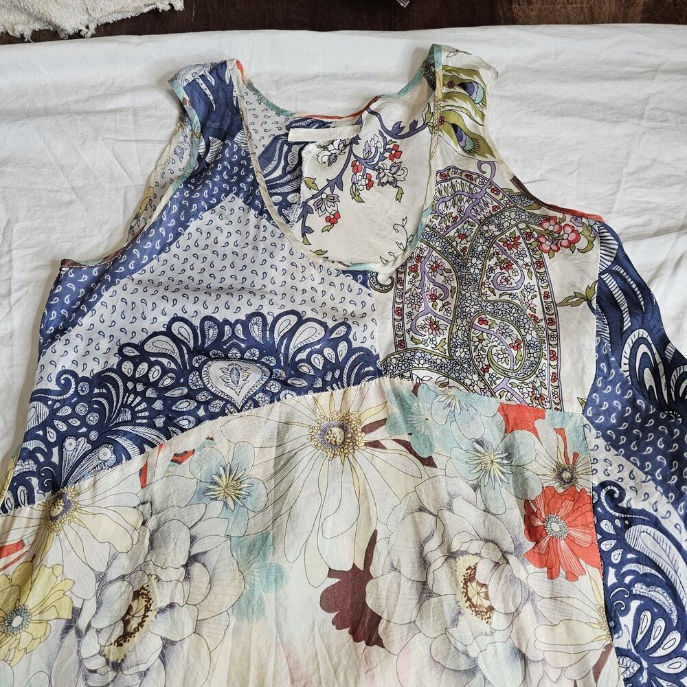 Johnny Was Silk Patchwork Floral Mixed Print Dress XS Festival Lightweight boho - Picture 2 of 8